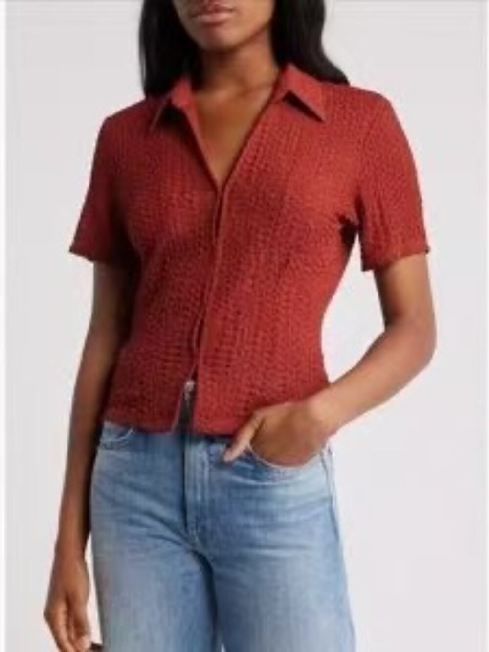 ASTR The Label Puckered Short Sleeve Top in Rust